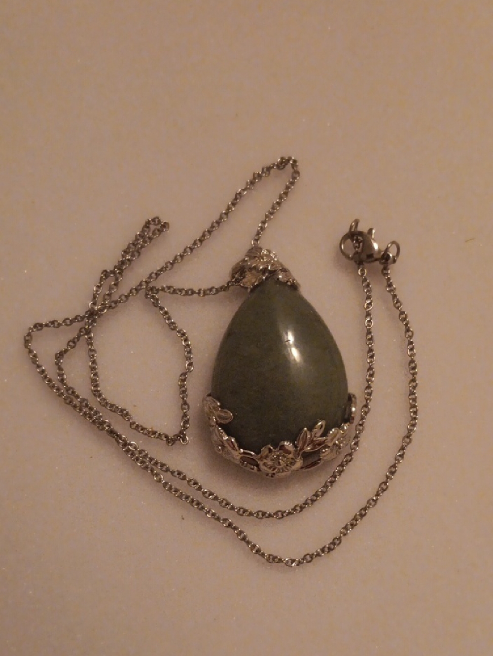 Green Aventurine 33.00 ctw Pendant in Silvertone with Stainless Steel Necklace